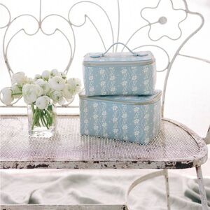 Neely and Chloe X Julia Berolzheimer Large Posy Vanity Case Blue Floral white